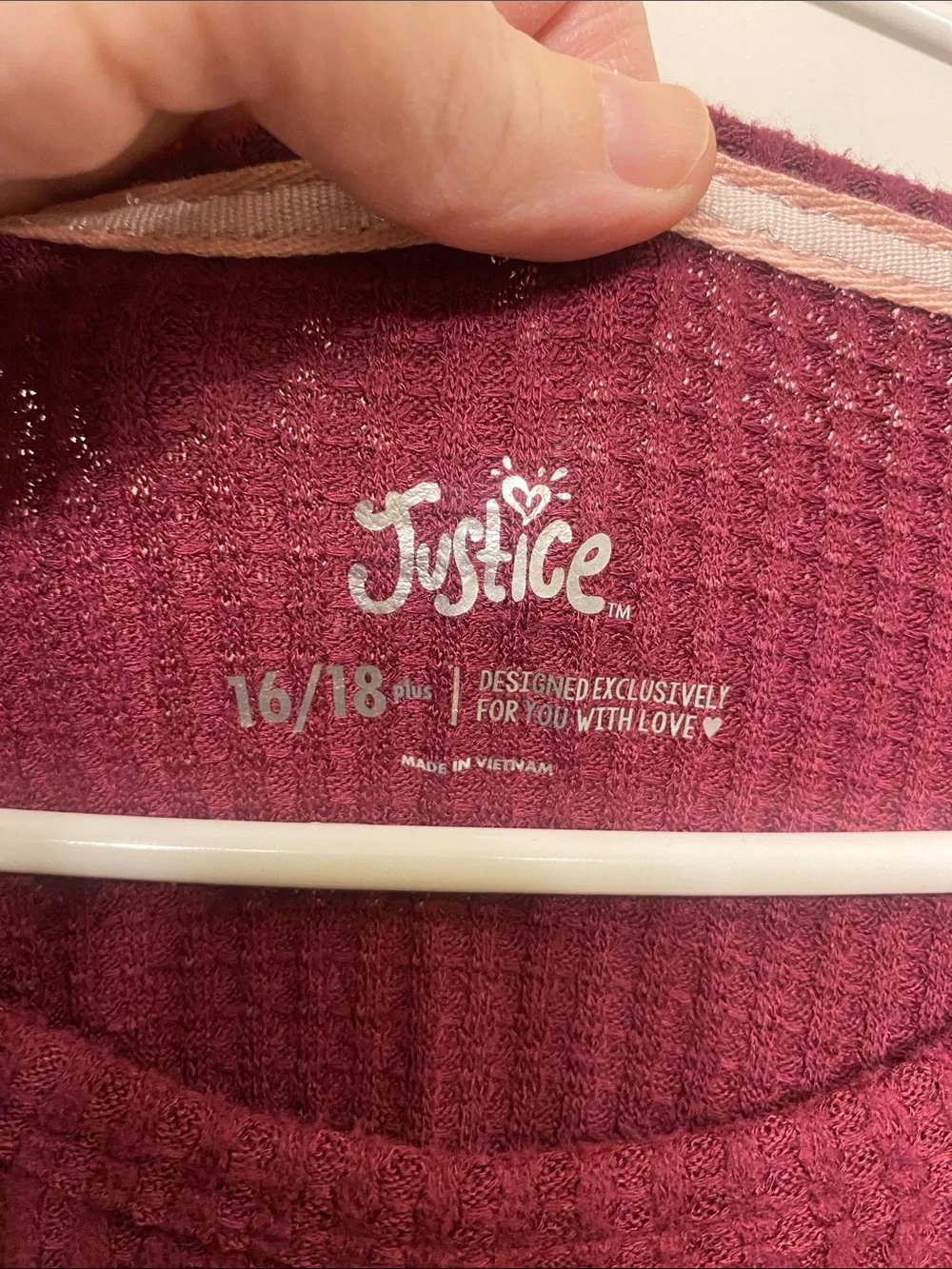 Justice Girls Waffle Knit Long Sleeve Top in Berry